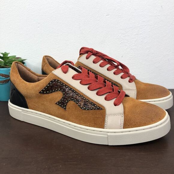 NEW FRYE Ivy Logo Patch Low Lace Up Leather Sneakers Women's Size 6.5